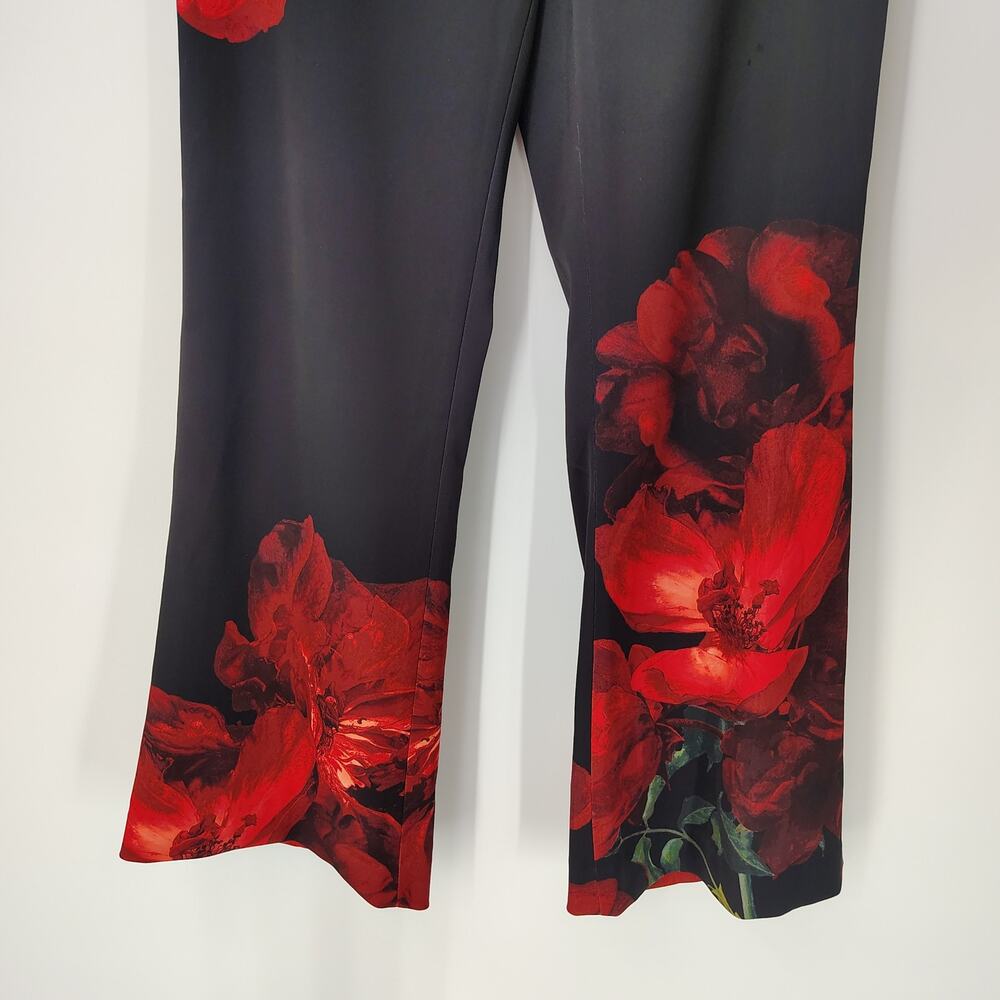 Alice + Olivia Pants Ronnie Peony Petals Bright Ruby Floral Size 4 - Picture 13 of 16